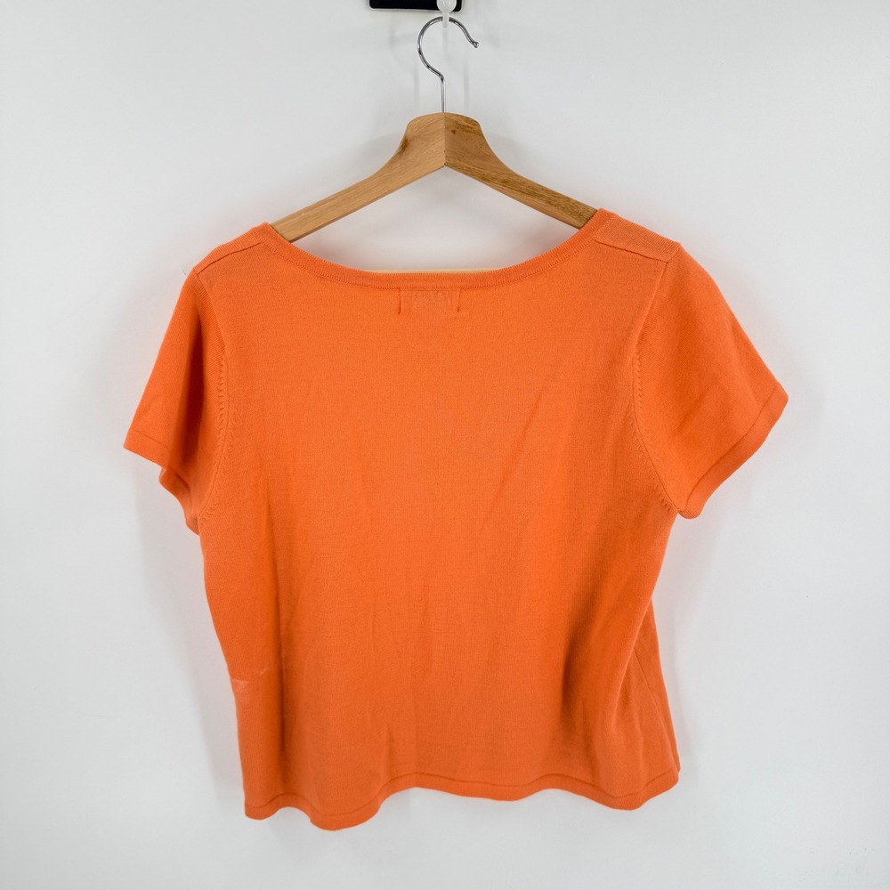 Vintage Chadwick's 100% Merino Wool Short Sleeve Orange XL Square Neck Knit Top - Picture 2 of 6